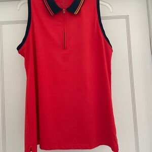 Peter Millar Red and Navy Sleeveless Golf Shirt L